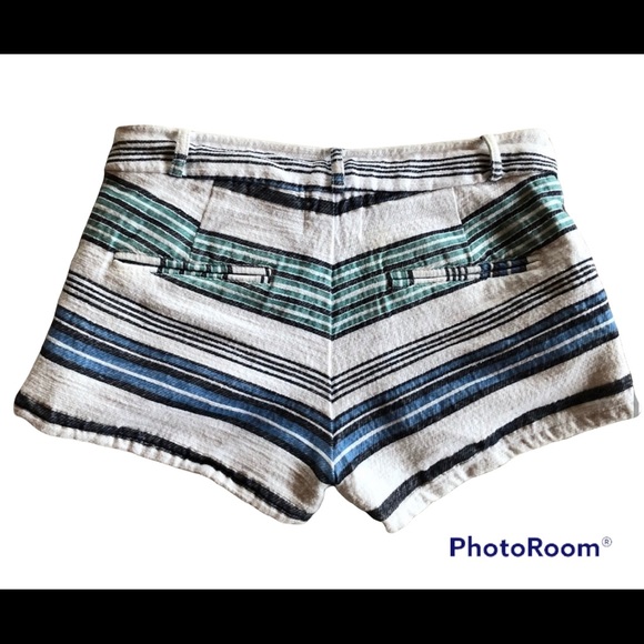 MONROW White and Blue Cotton Lace Up striped shorts - Picture 2 of 6